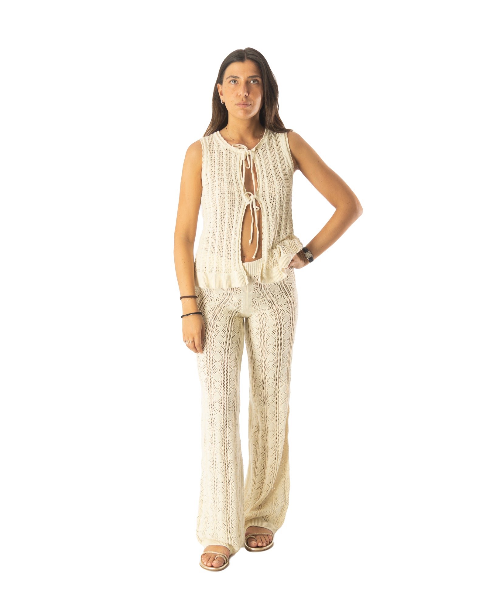 pantalone crochet beige
