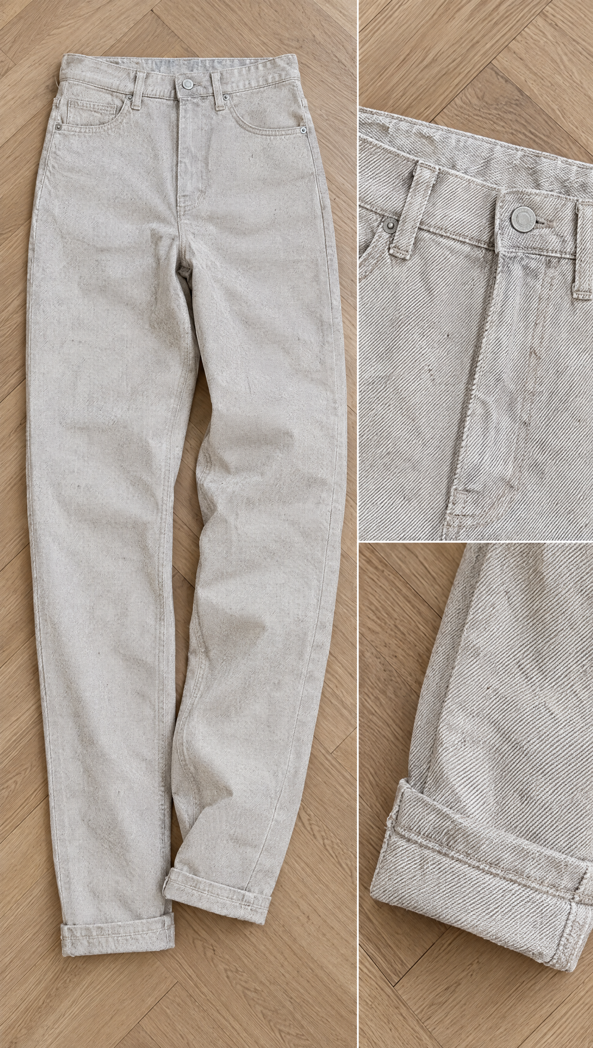 Jeans Blair - dettaglio del denim ecru e del risvolto