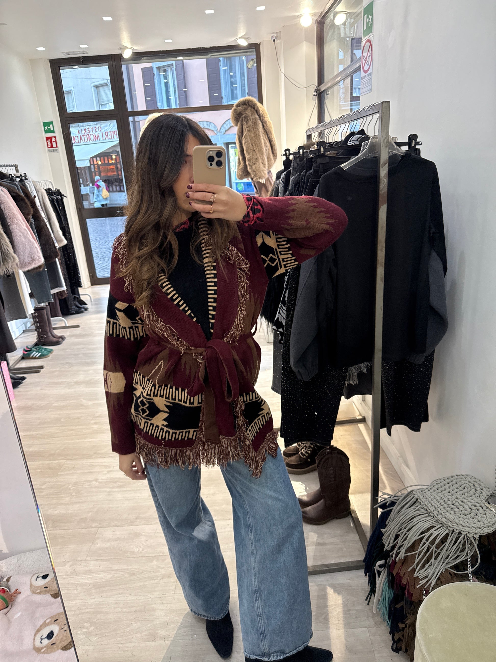 Cardigan bordeaux lungo