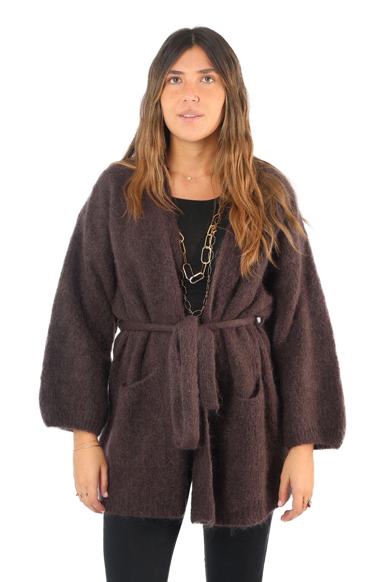 Cardigan Fluffy Marrone